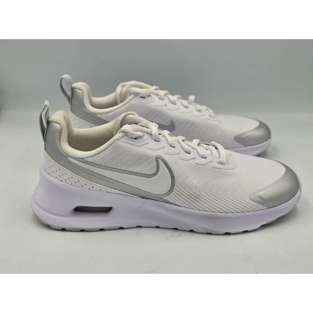 Nike Air Max Nuaxis Women’s 7.5 White Silver Running Gym Shoes Sneakers